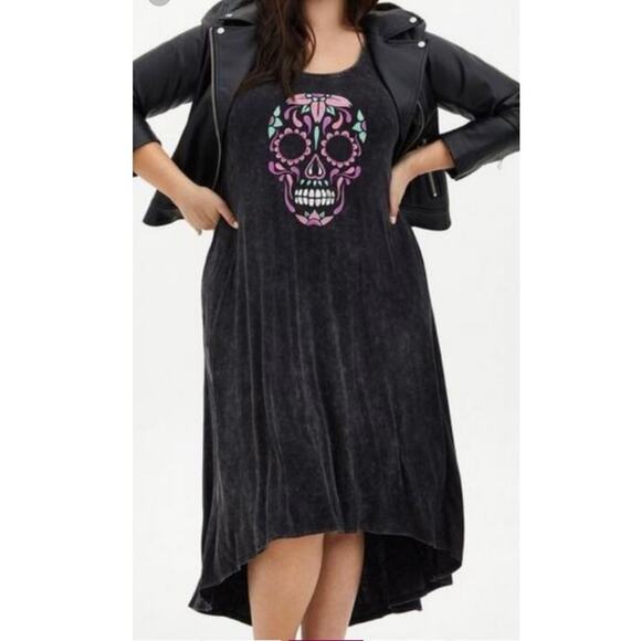 Torrid Super Soft Knits size 0 sugar skull long maxi dress black - Picture 1 of 7